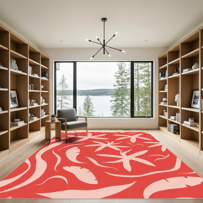 Coral Pink Tropical Foliage Rug
