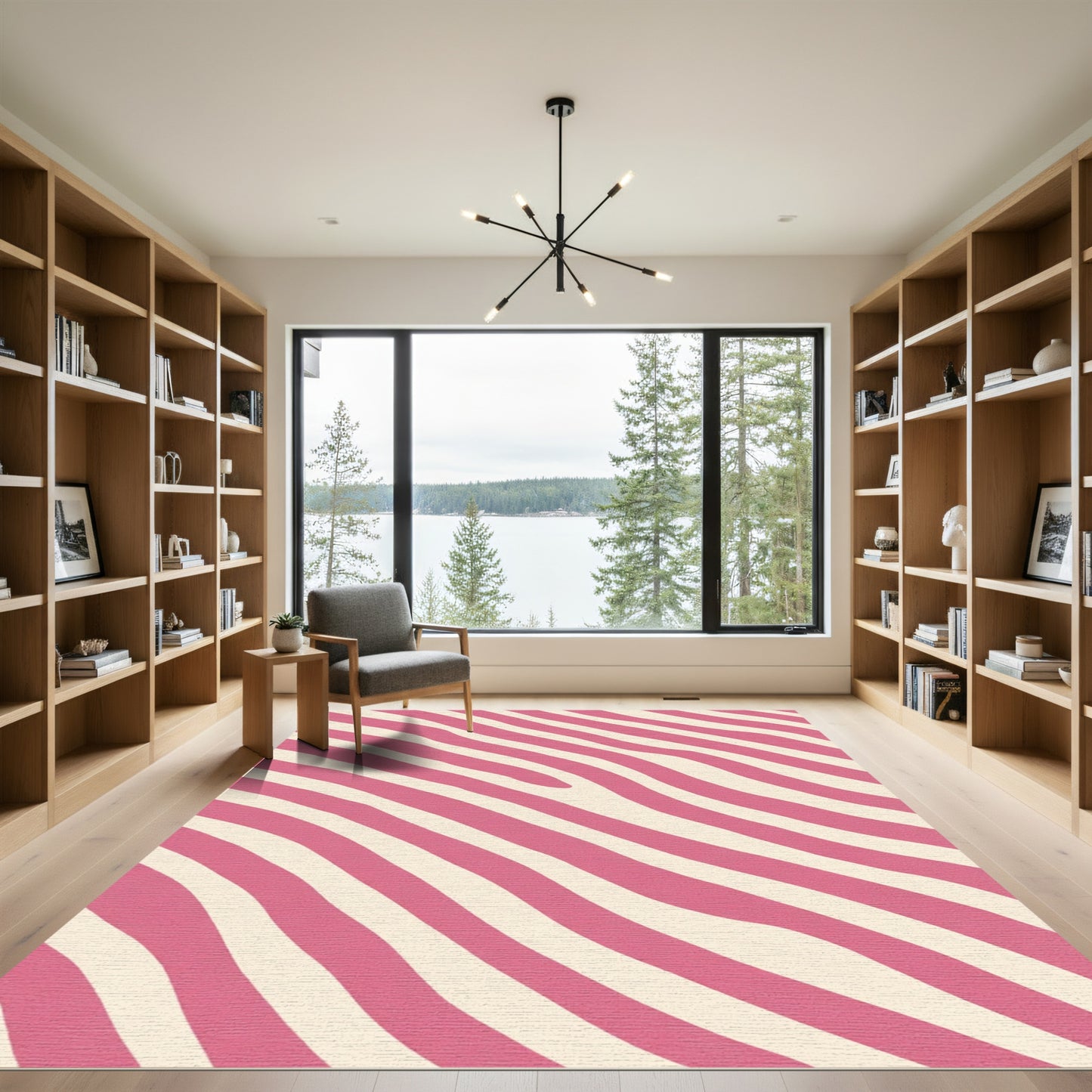 Pink And Cream Wavy Stripes Rug