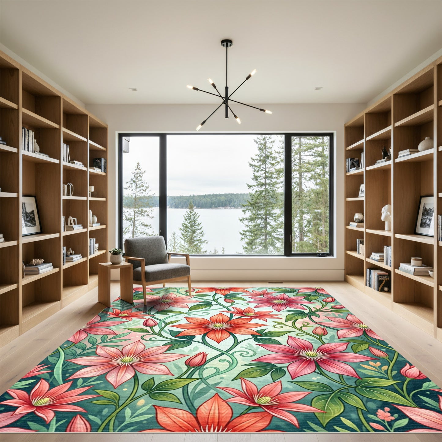 Elegant Coral Clematis Botanical Garden Rug
