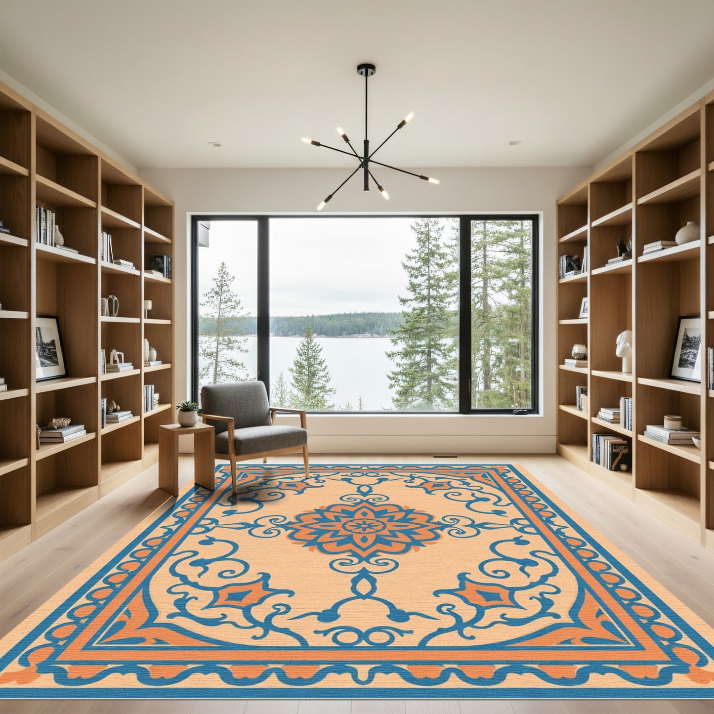Amber Orange Teal Floral Medallion Rug