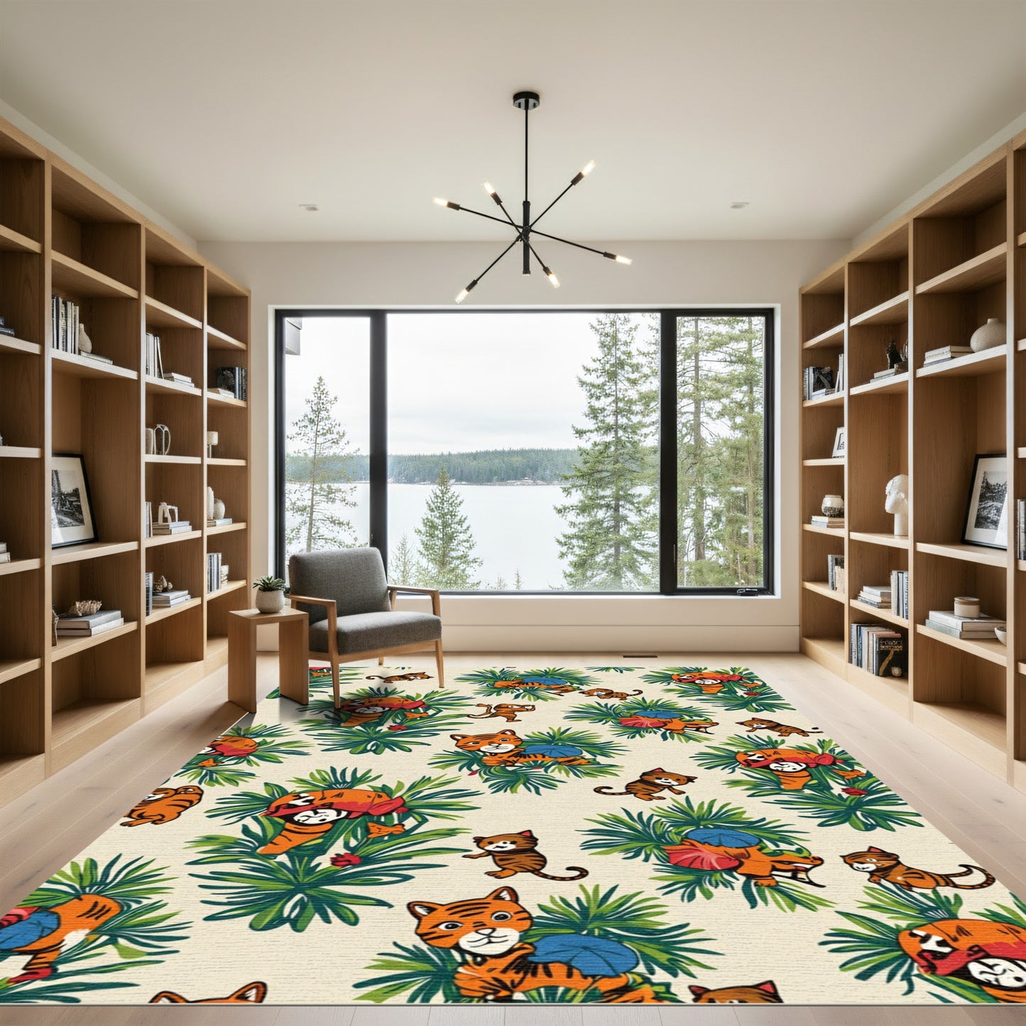 Playful Orange Tigers Tropical Jungle Rug