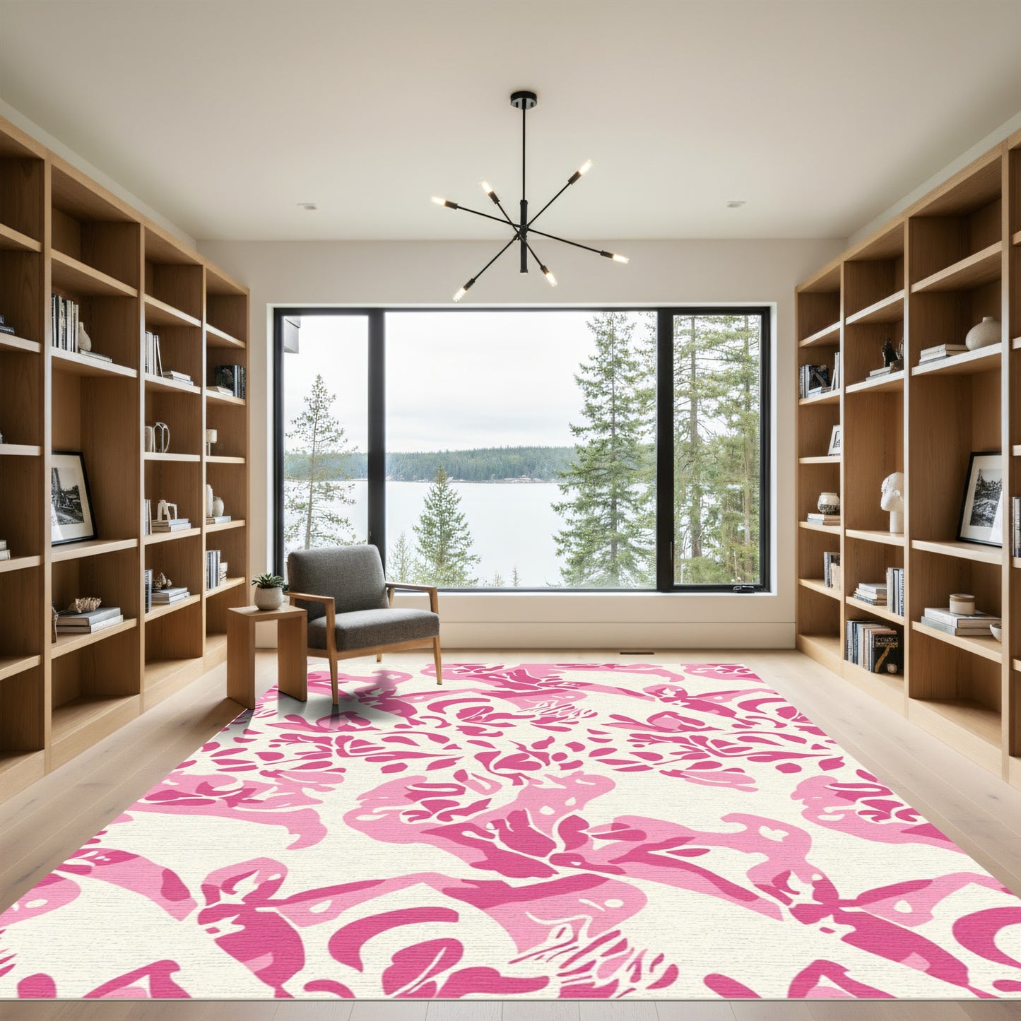 Bold Pink Abstract Floral Swirl Rug