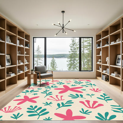 Coral Mint Botanical Pattern Rug