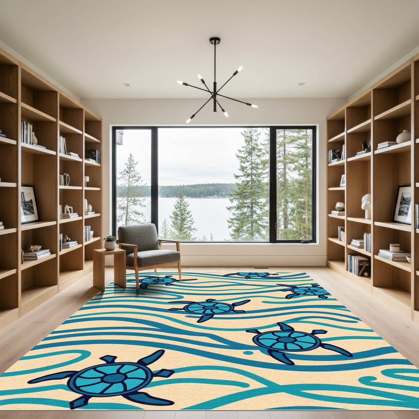 Blue Turtle Swirl Cream Aqua Rug