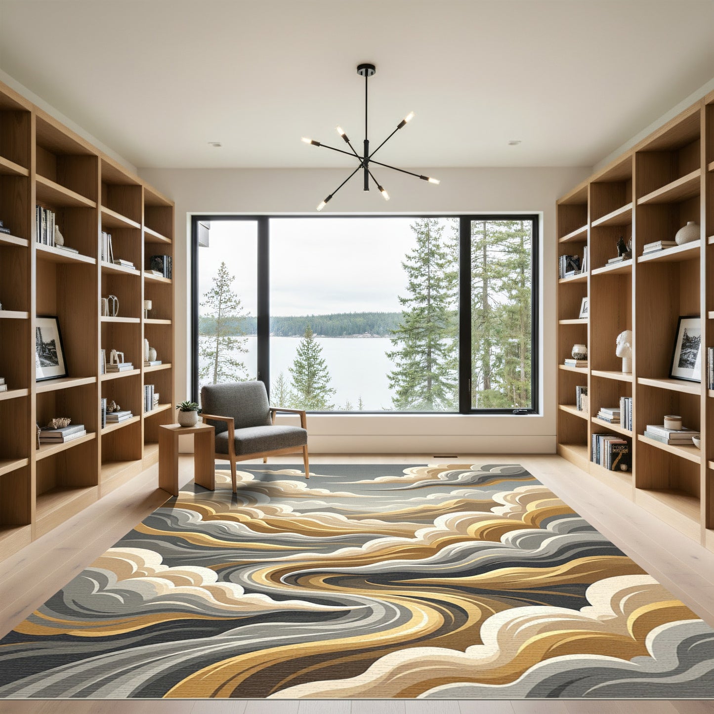 Golden Cream Swirling Cloudscape Rug