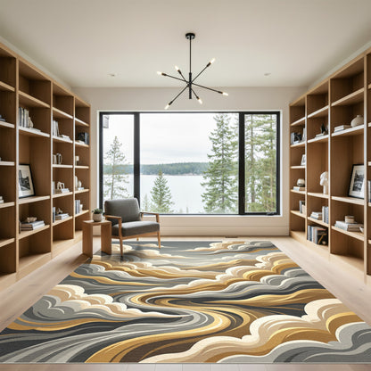 Golden Cream Swirling Cloudscape Rug
