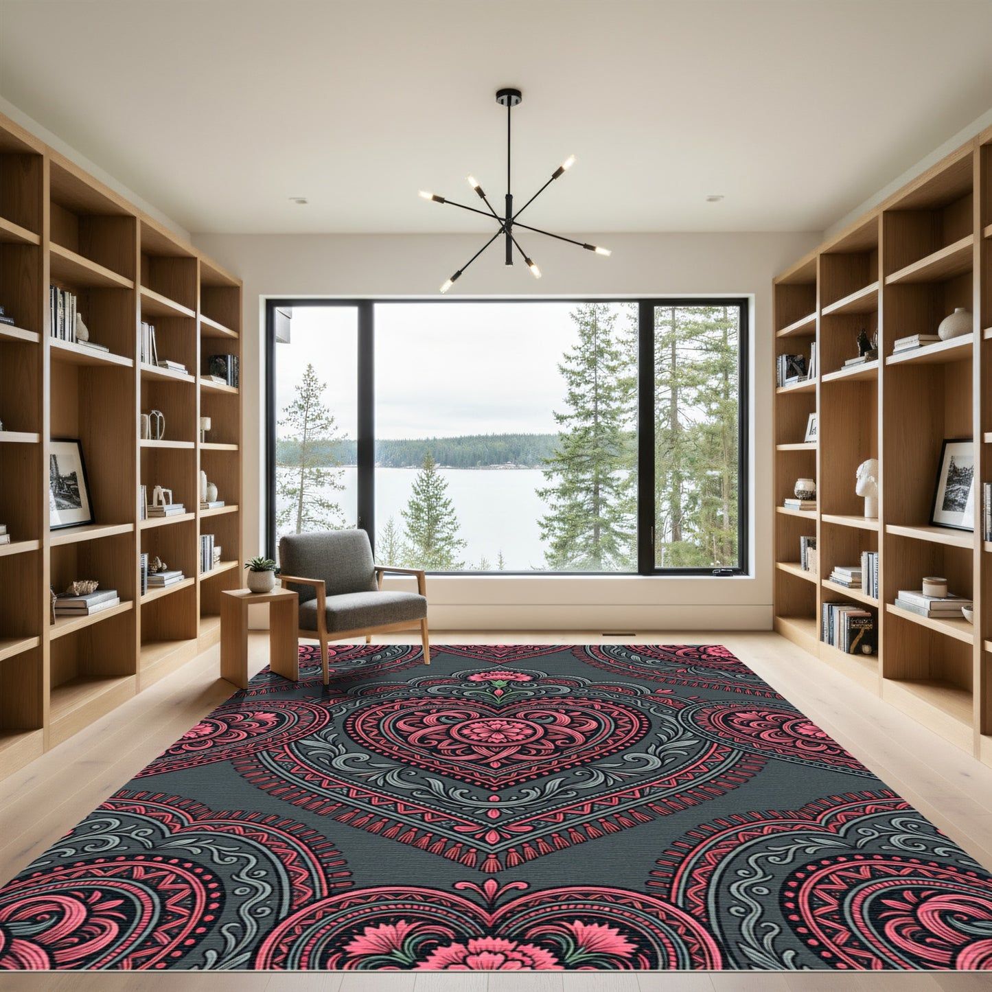 Vibrant Pink Floral Arch Heart Rug