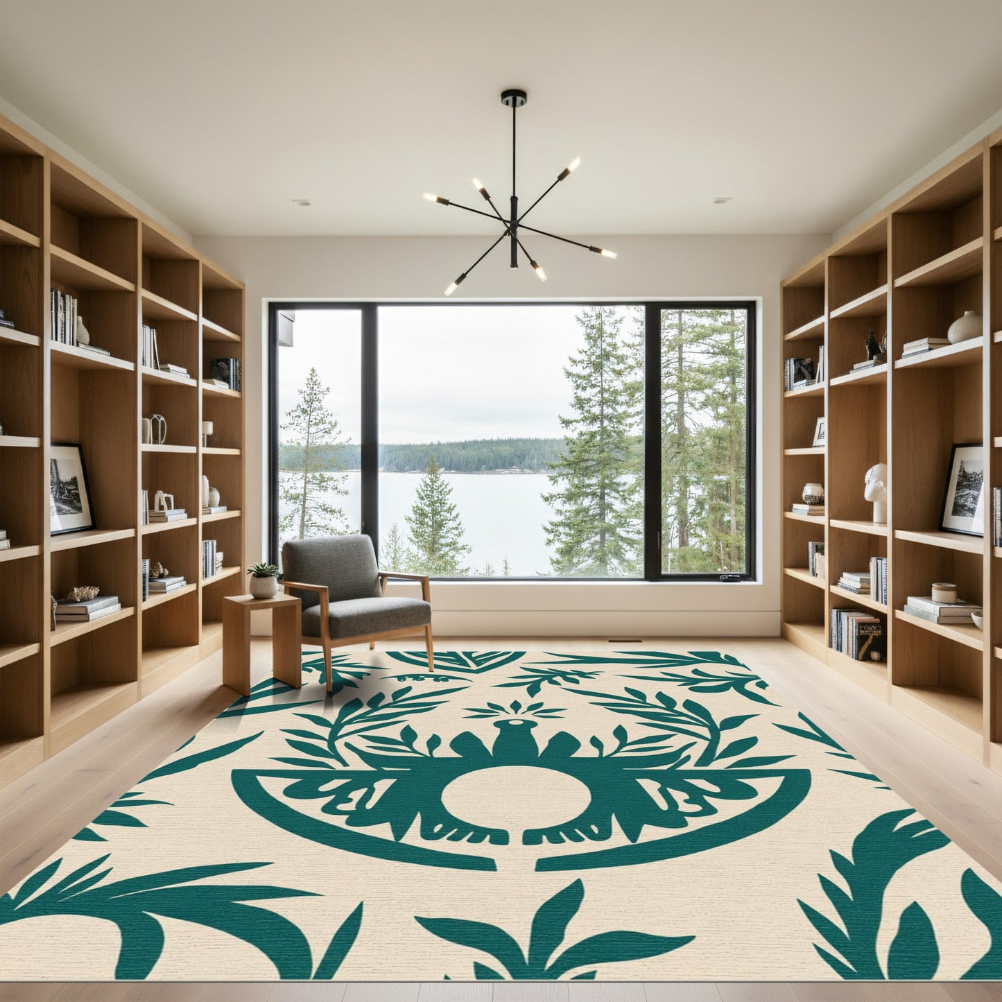 Teal Botanical Eye Contemporary Rug