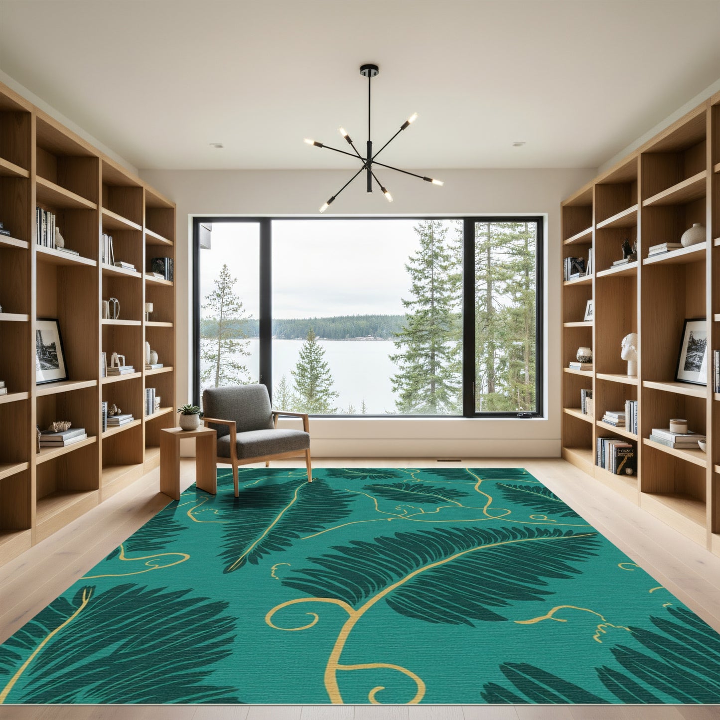 Teal Palm Frond Vine Rug