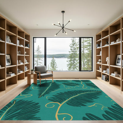 Teal Palm Frond Vine Rug
