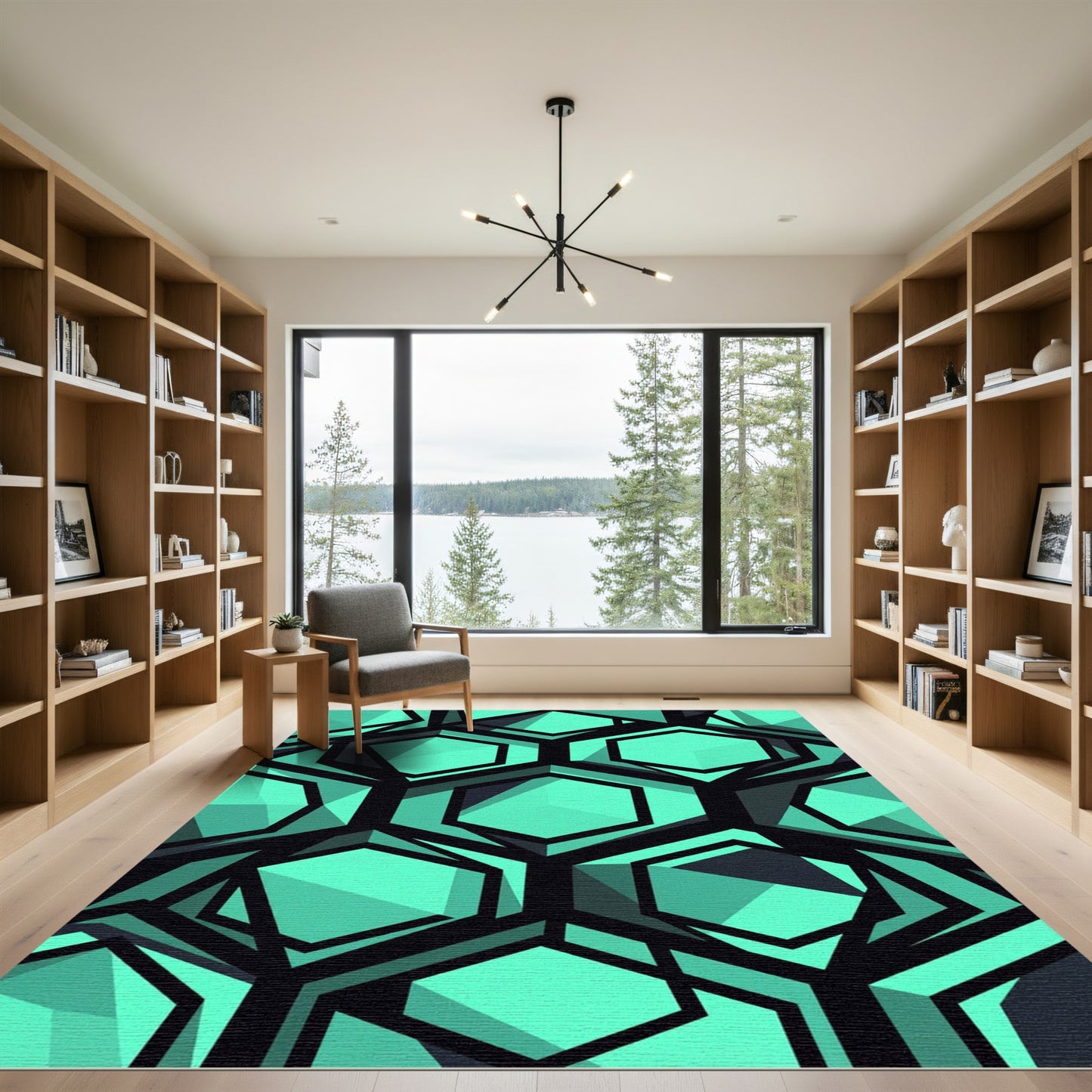 Geometric Turquoise Hexagonal Abstract Art Rug