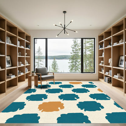 Teal and Ochre Organic Spots Rug