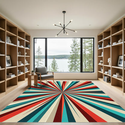 Retro Vibrant Starburst Geometric Ray Rug
