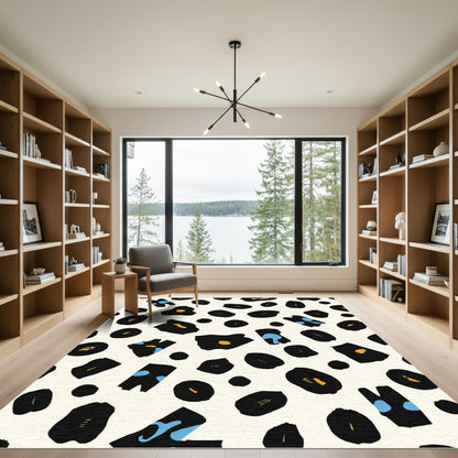 Bold Black Leopard Print Cream Rug