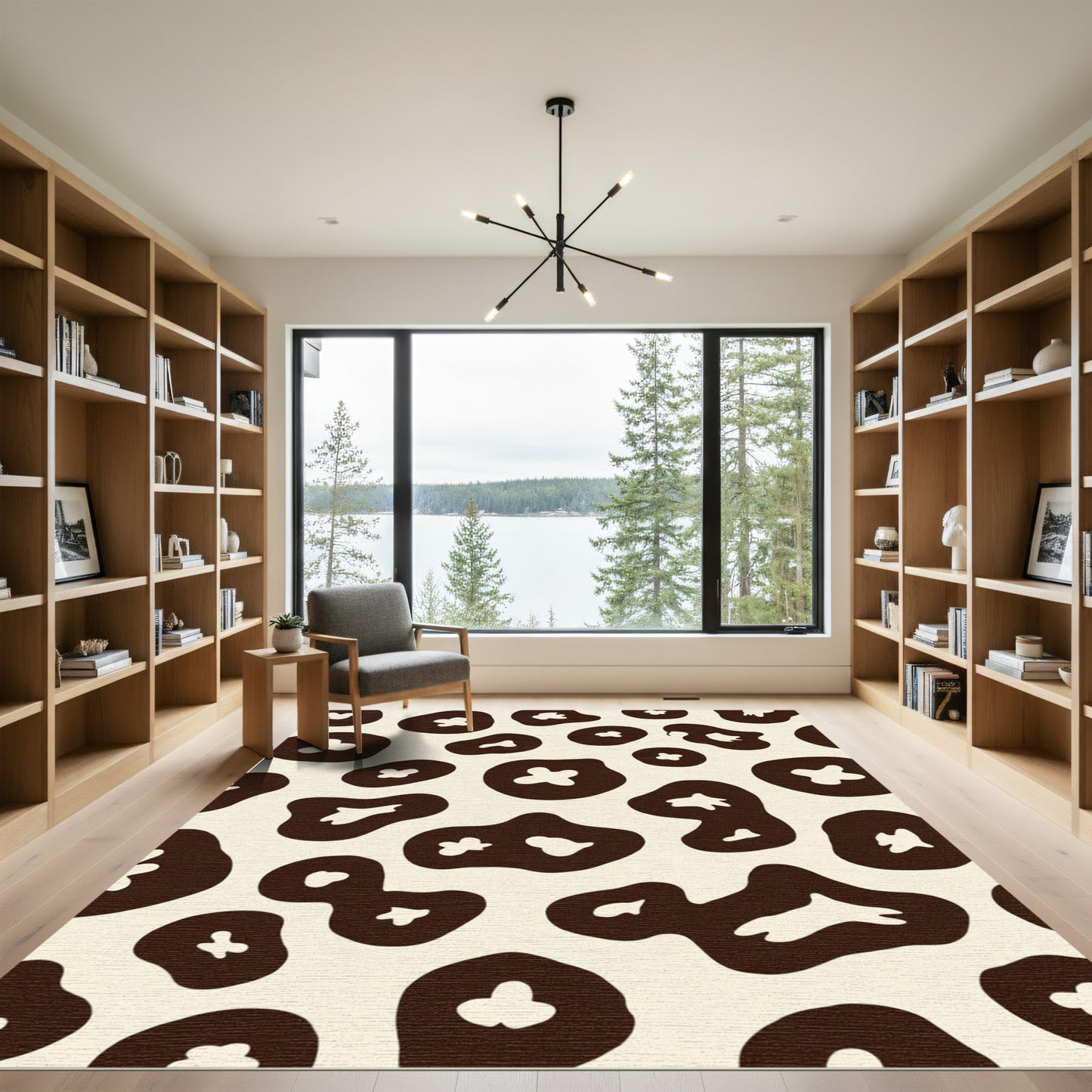 Brown Cream Spots Abstract Blob Rug