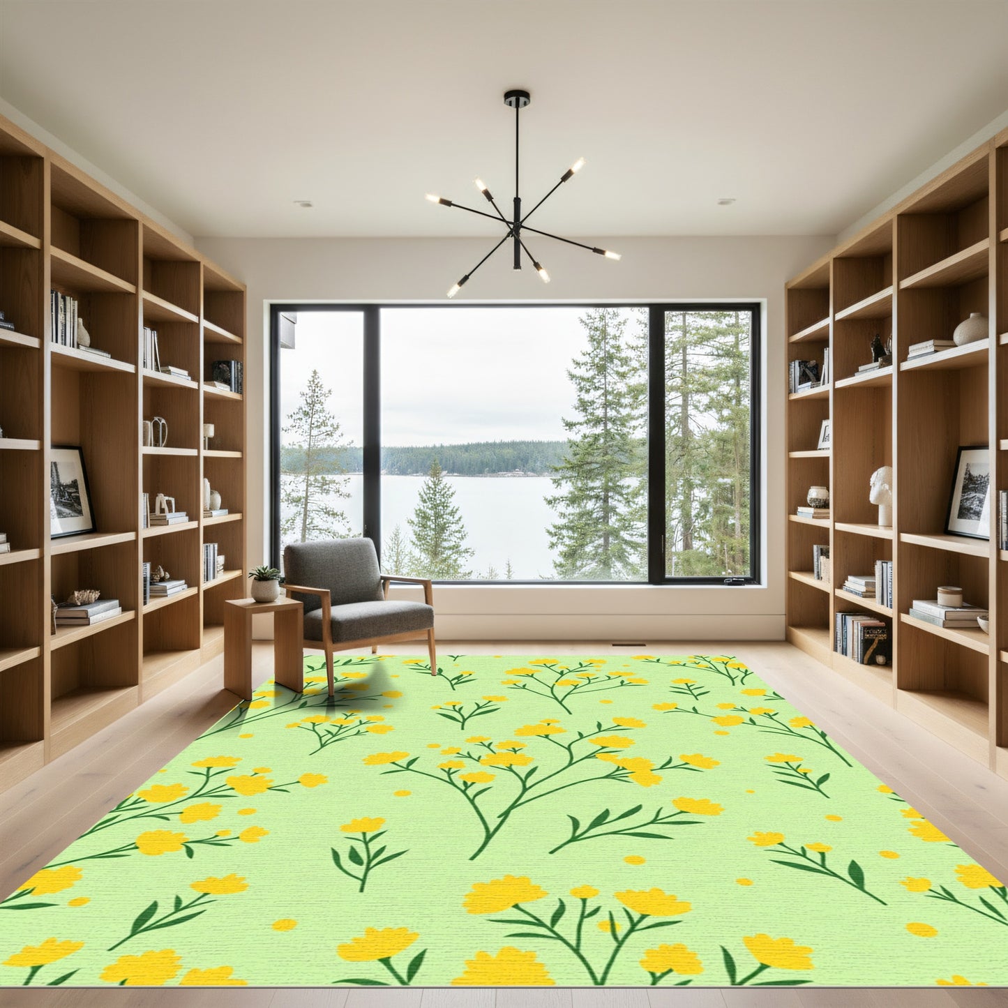 Luminous Yellow Floral Sprig Field Rug