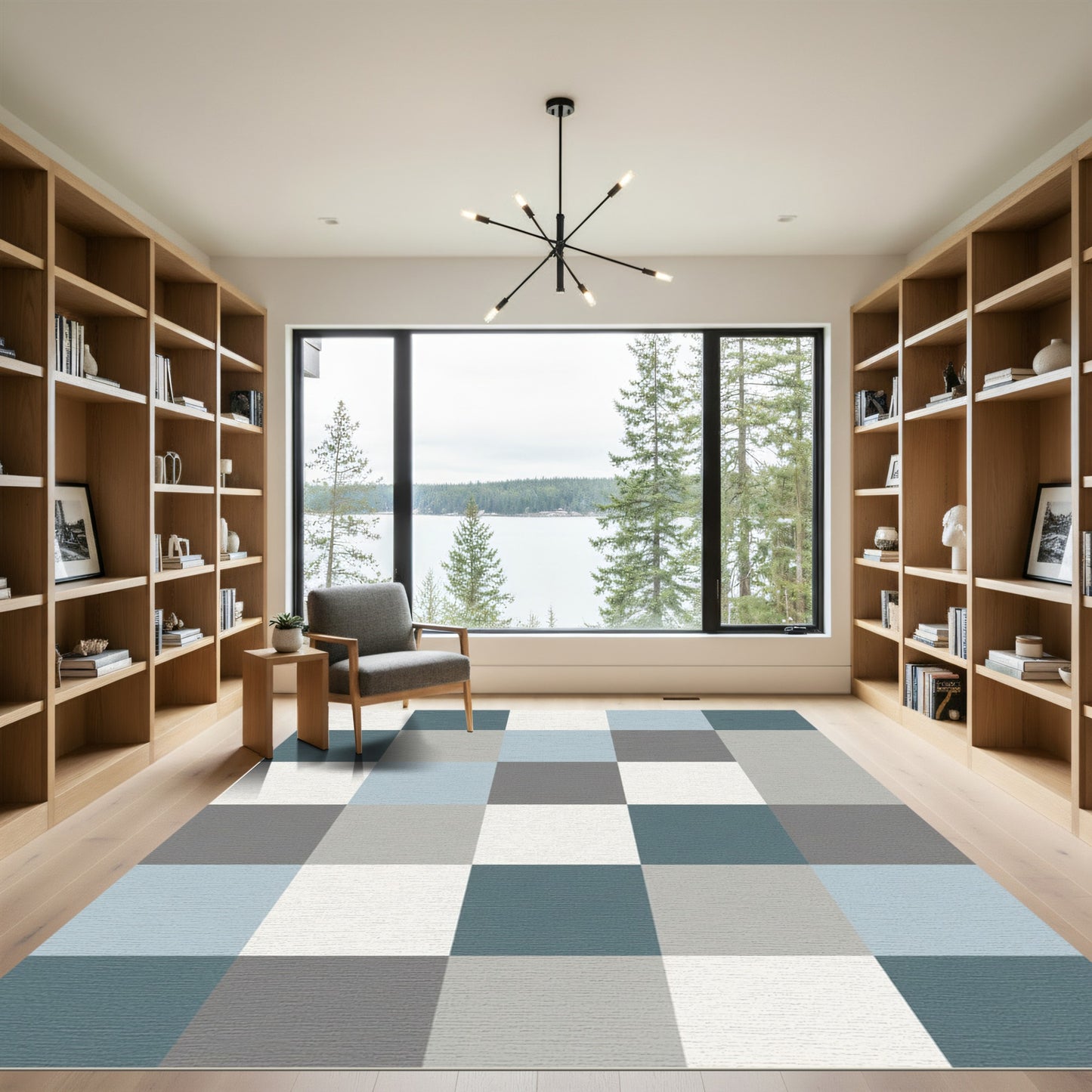 Cool Tones Checkerboard Squares Rug