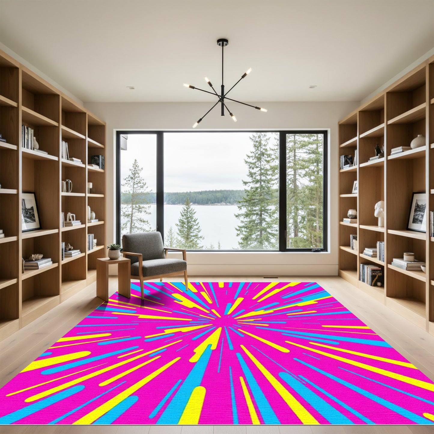 Vibrant Pink Burst Lines Rug