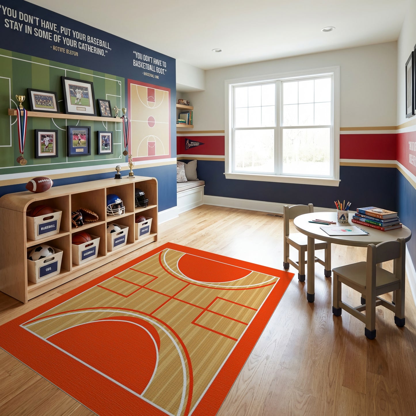 Wood Grain Red Basketball Court Rug
