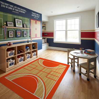 Wood Grain Red Basketball Court Rug