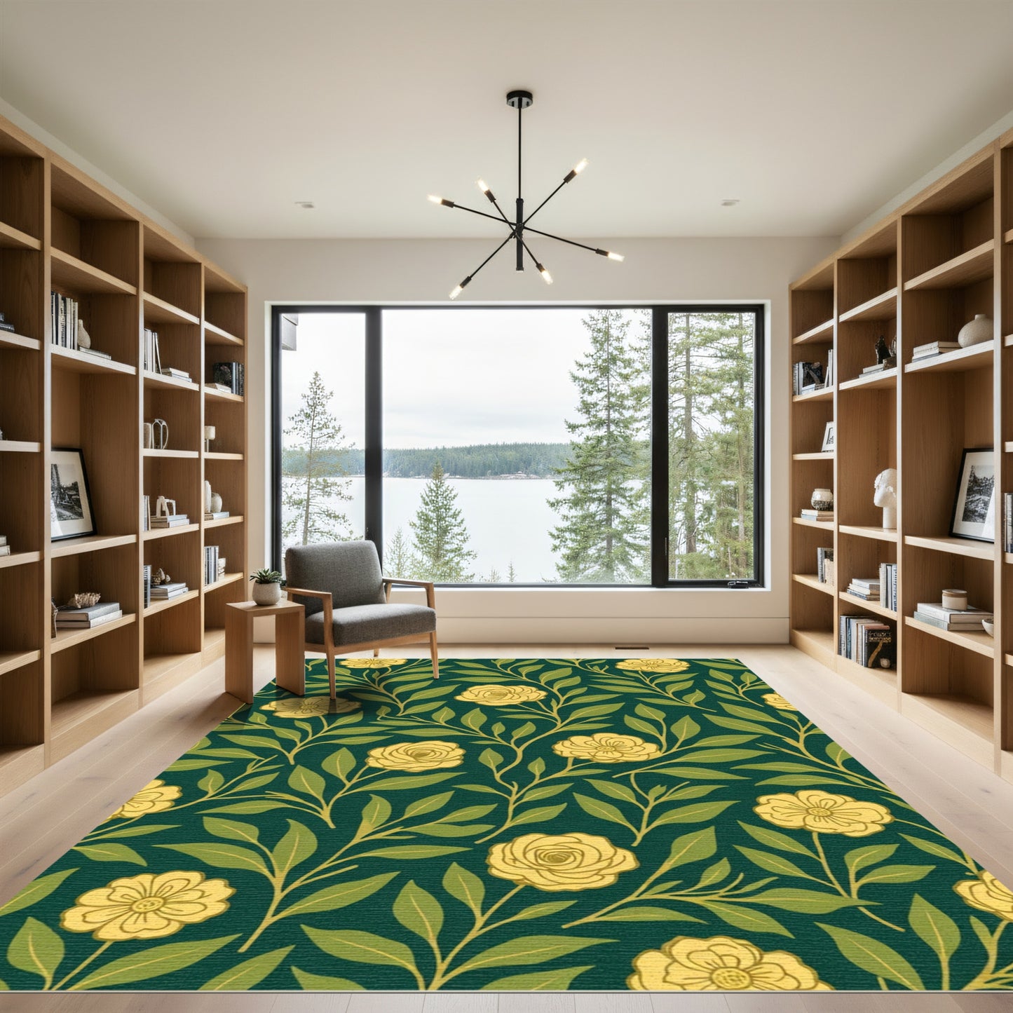 Golden Yellow Floral Vine Meadow Rug