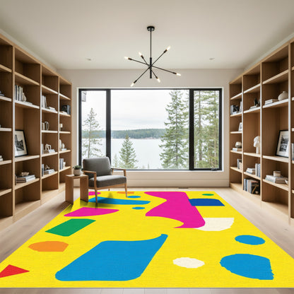 Bright Yellow Bold Abstract Shapes Rug