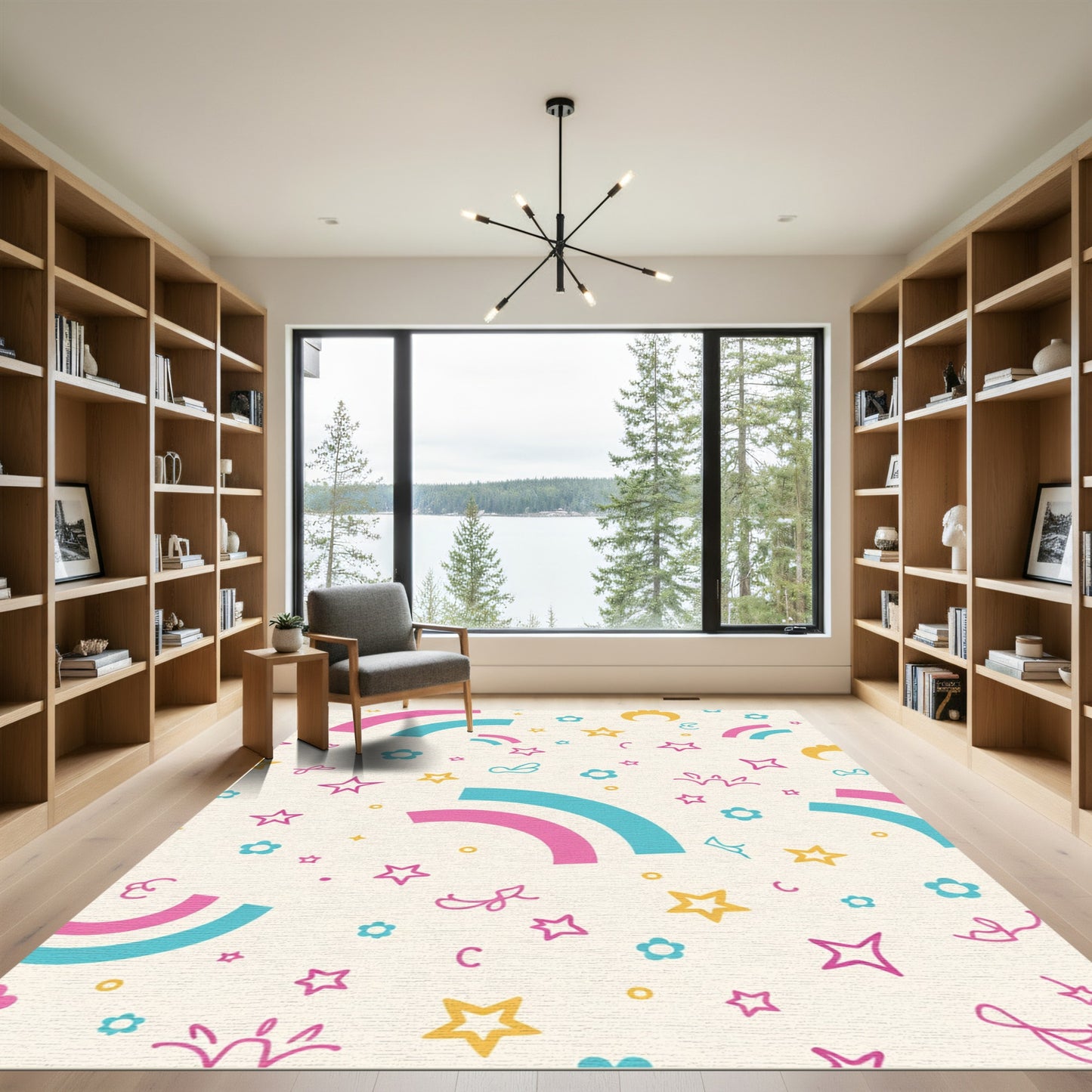 Pastel Rainbow Stars and Flowers Rug