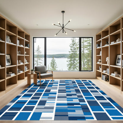 Deep Blue Rectangular Blocks Gradient Rug