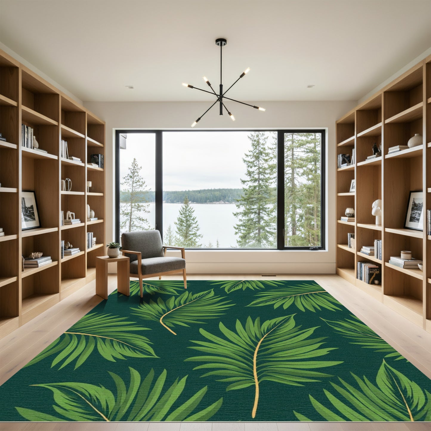 Emerald Green Tropical Palm Leaf Rug