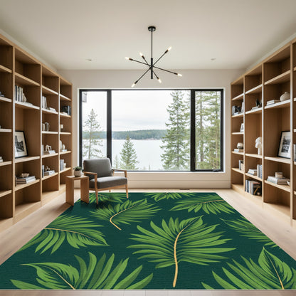 Emerald Green Tropical Palm Leaf Rug