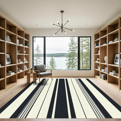 Deep Indigo Cream Vertical Stripes Rug