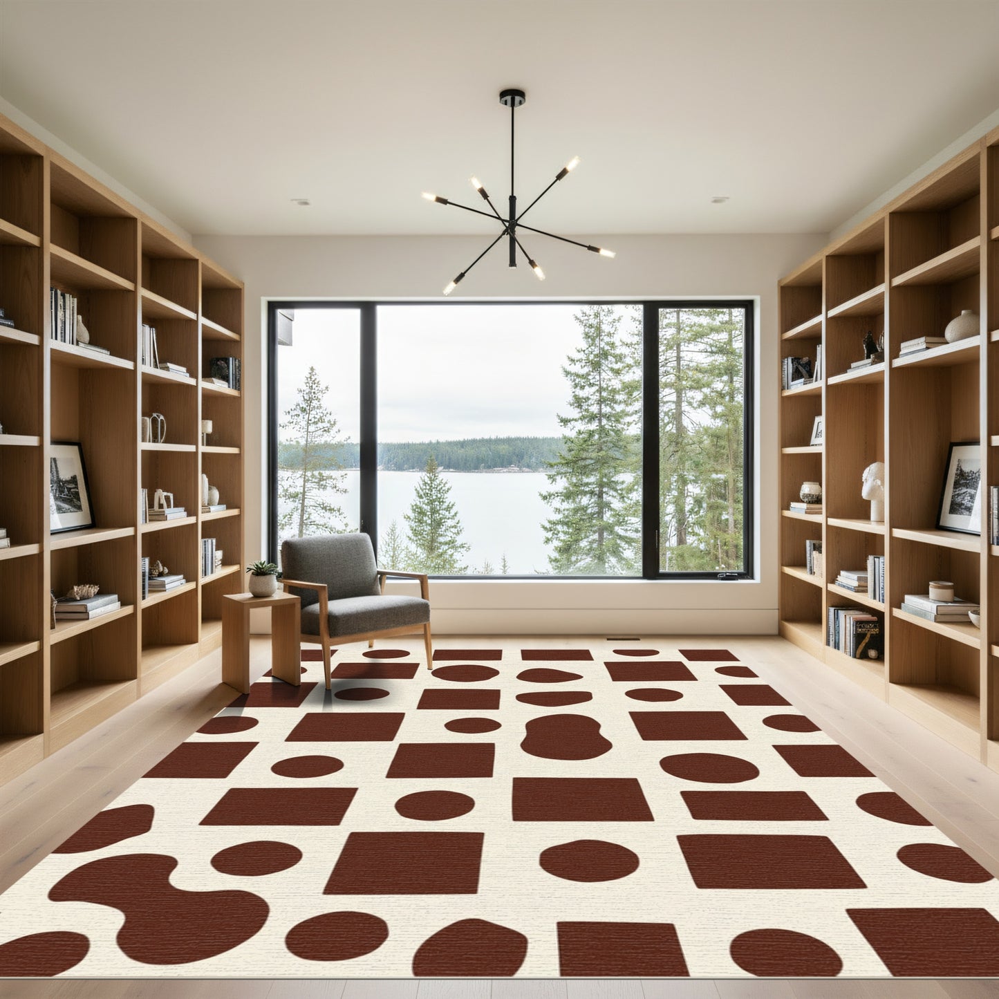 Brown Cream Abstract Organic Shapes Rug