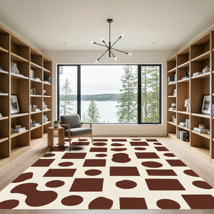 Brown Cream Abstract Organic Shapes Rug