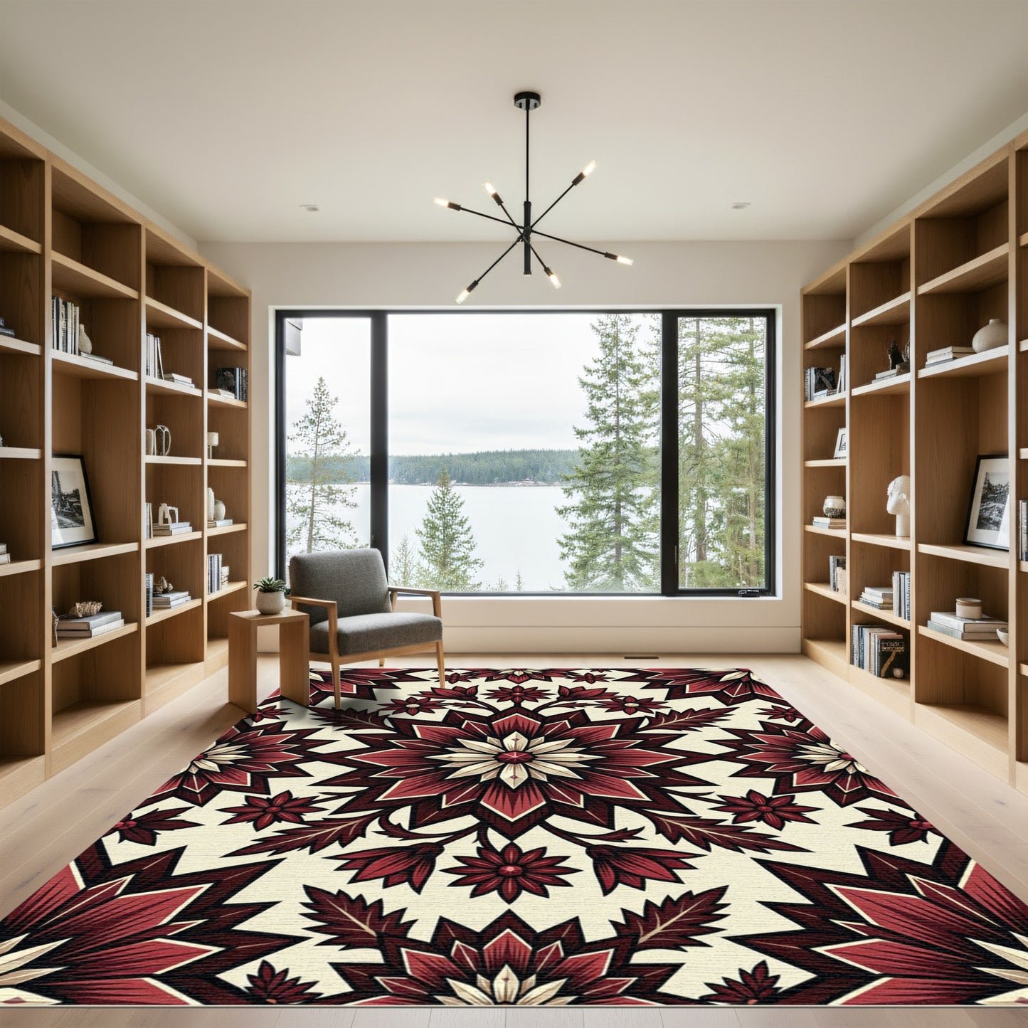 Deep Red Floral Starburst Rug
