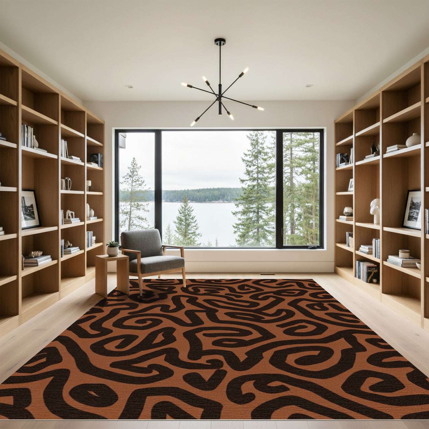 Terracotta And Brown Abstract Swirls Rug