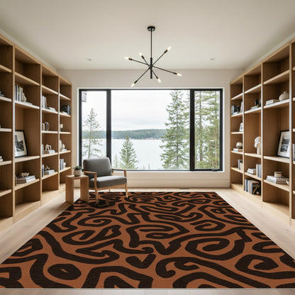 Terracotta And Brown Abstract Swirls Rug