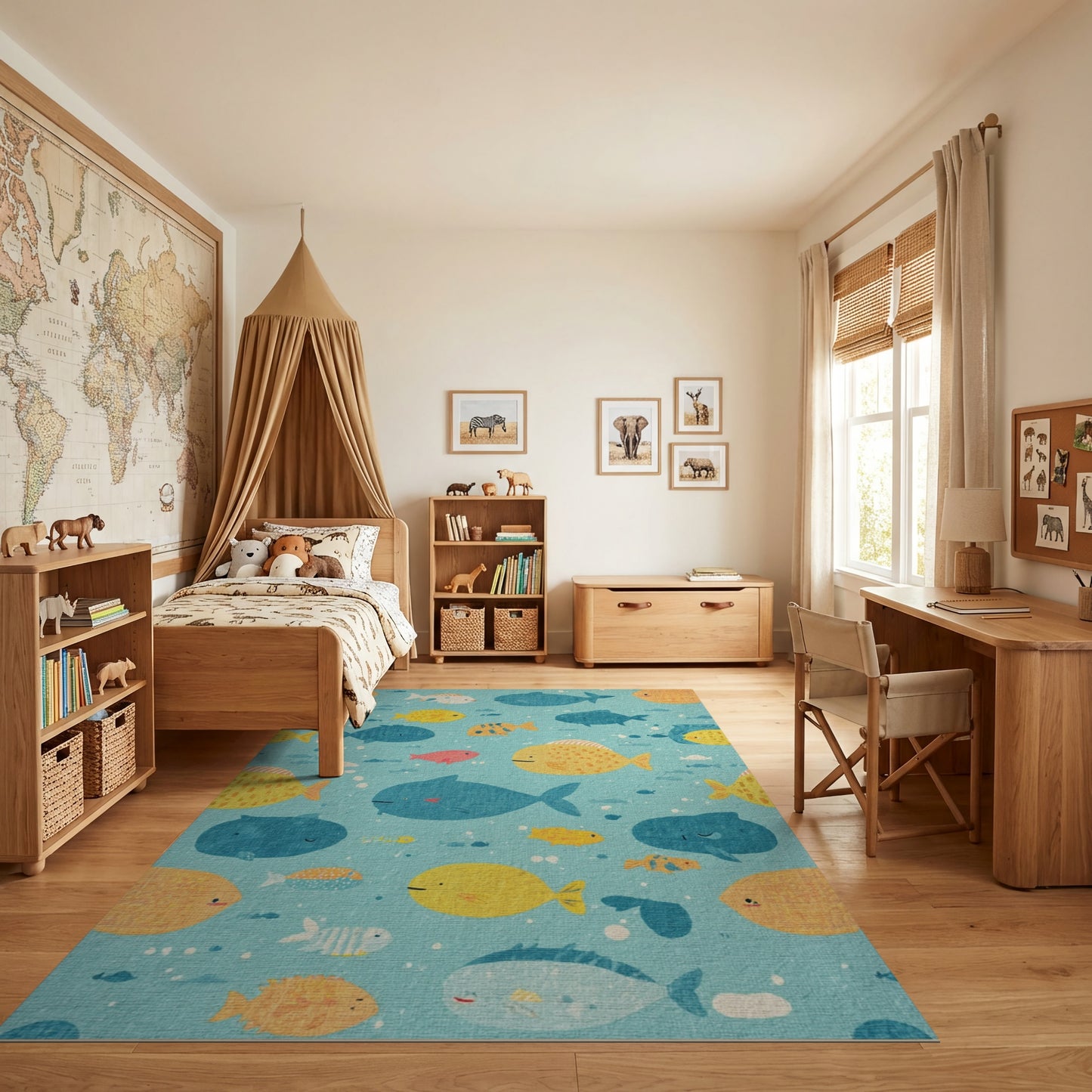 Whimsical Colorful Fish Pattern Rug