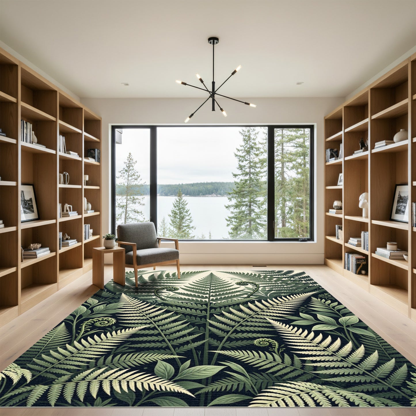 Lush Green Botanical Tropical Fern Impression Rug