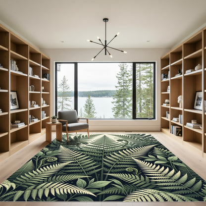 Lush Green Botanical Tropical Fern Impression Rug