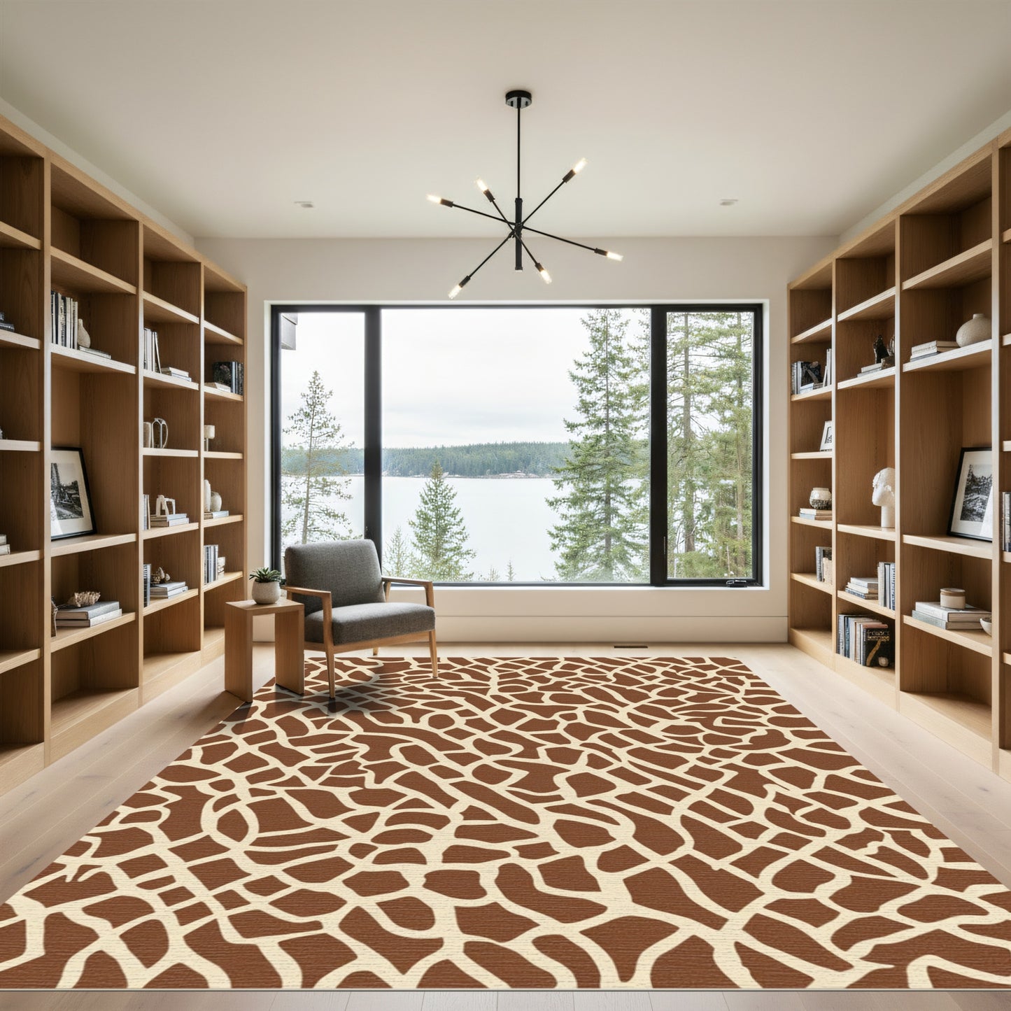 Brown Cream Giraffe Skin Irregular Overlay Rug