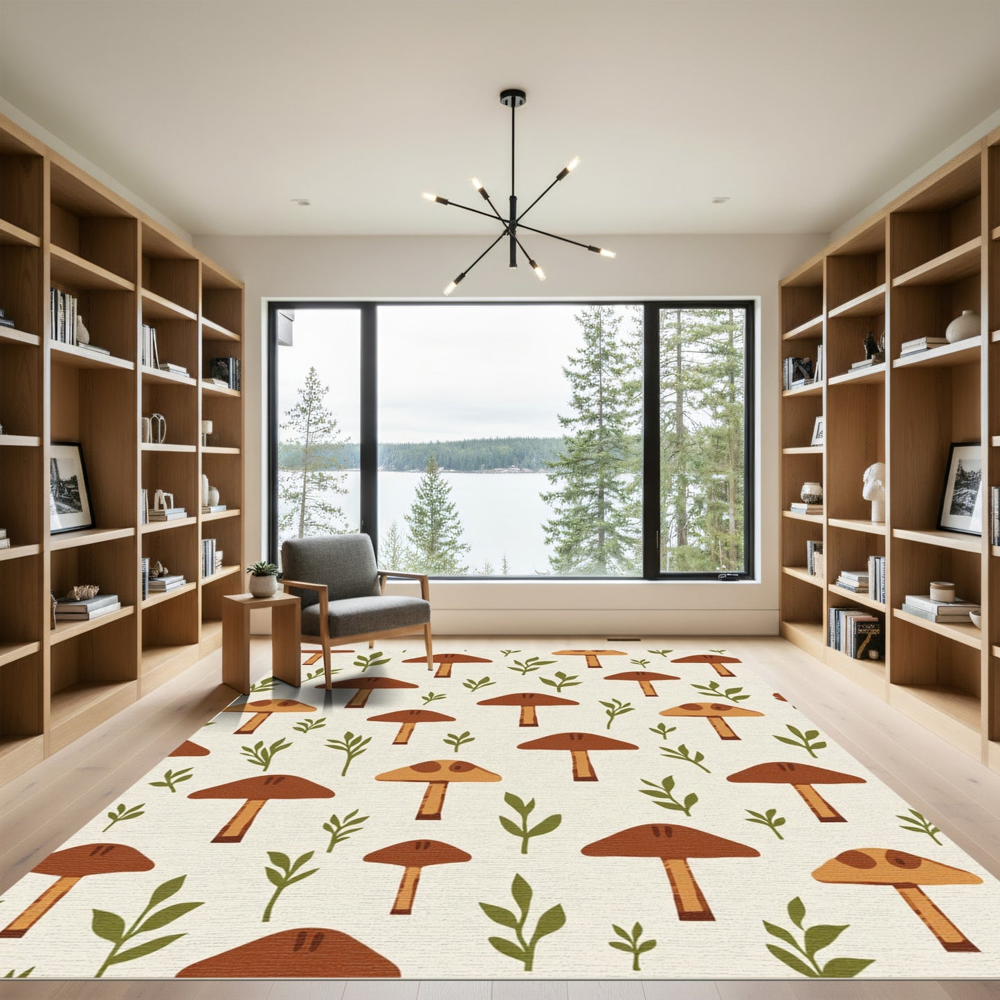 Earthy Mushroom Foliage Whimsical Pattern Rug