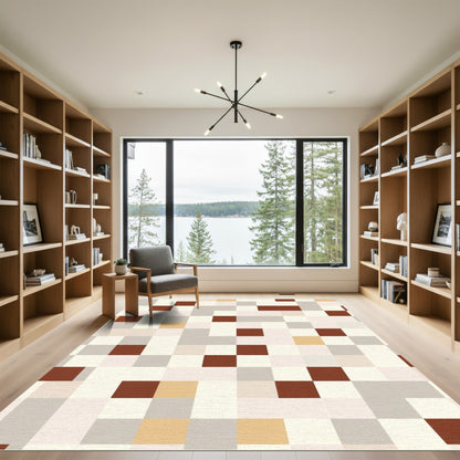 Geometric Terracotta Tan Pixelated Squares Rug