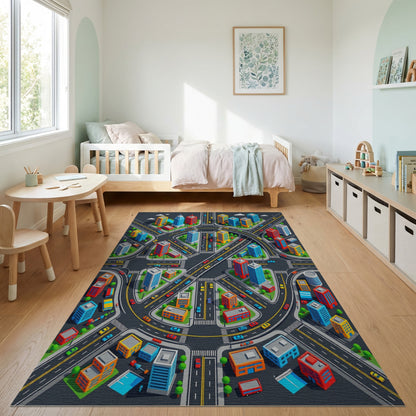 Vibrant Isometric City Roundabout Rug
