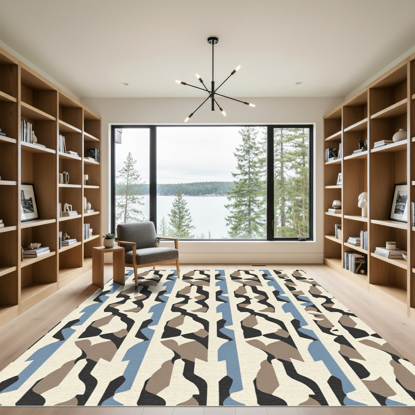 Abstract Blue Beige Graphic Vertical Rug