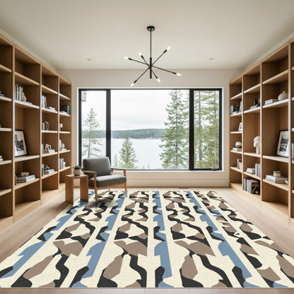 Abstract Blue Beige Graphic Vertical Rug