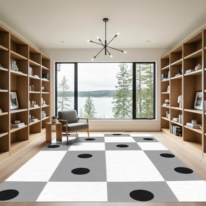 Gray Black Dot Checkerboard Rug