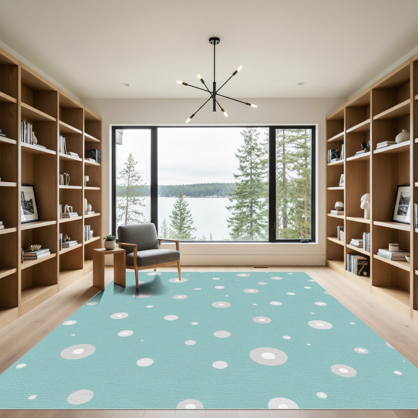 Teal Abstract Circle Scatter Rug