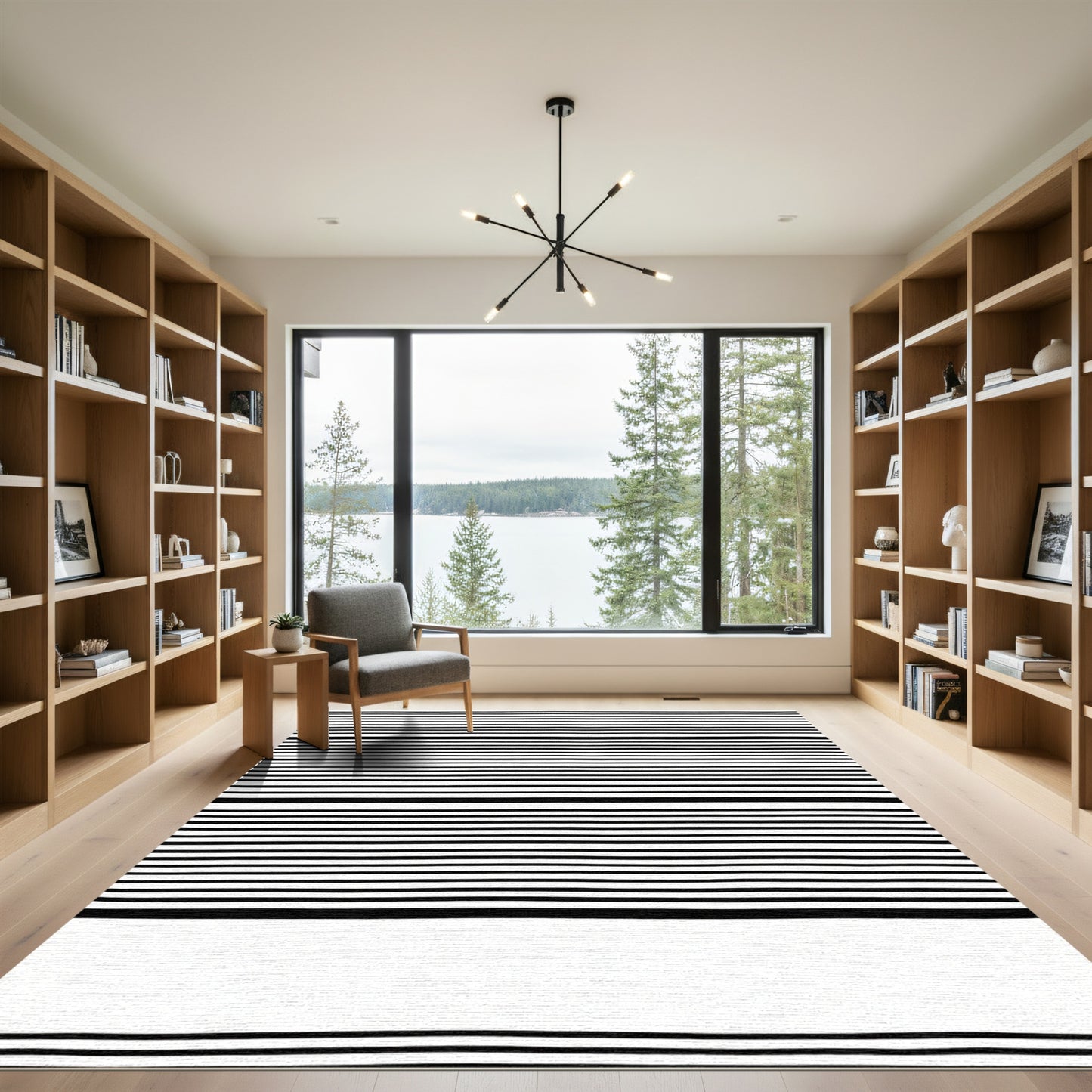 Monochromatic Black White Line Wave Rug