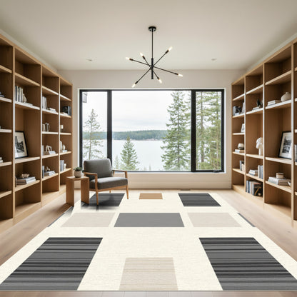 Neutral Tones Geometric Stripes Rug