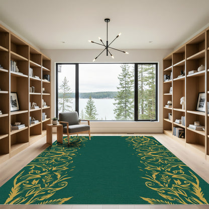 Golden Baroque Vine Damask Rug